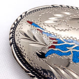 Vintage 80's Roadrunner Turquoise Inlay Southwestern Belt Buckle