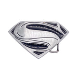 A Superman 'S' shield belt buckle featuring a textured silver-tone metal finish with black enamel accents, shown on a white background.