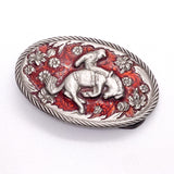 Vintage 1986 Cowboy Bronc Rider Western Belt Buckle Red Enamel USA