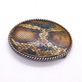 Vintage 90's Snakeskin Print Oval Western Glitter Belt Buckle
