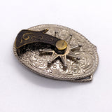 Vintage 90's Western Revolving Cowboy Spur Engraved Silver Tone Belt Buckle