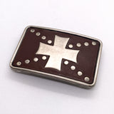 Vintage 90's Brown Leather & Silver Tone Maltese Cross Western Belt Buckle