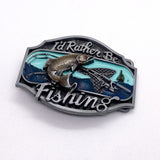 Vintage 90's "I'd Rather Be Fishing" 3D Fish Enamel Pewter Belt Buckle