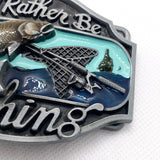 Vintage 90's "I'd Rather Be Fishing" 3D Fish Enamel Pewter Belt Buckle