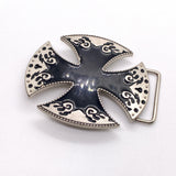 Vintage Y2K Black Gothic Maltese Cross Enamel Silver Tone Belt Buckle