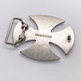 Vintage Y2K Black Gothic Maltese Cross Enamel Silver Tone Belt Buckle