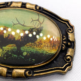 Vintage 80's Canadian Elk Wildlife Scenic Belt Buckle