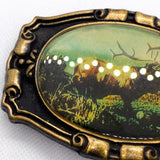 Vintage 80's Canadian Elk Wildlife Scenic Belt Buckle