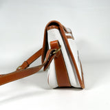 Vintage 90's Dooney & Bourke A7 261662 White & Tan Cavalry Flap Bag