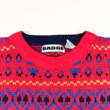 Vintage 90’s Badge Bright Geometric Red Multi Knit Sweater