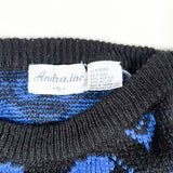 Vintage 80’s Andra Inc. Blue Floral Pattern Knit Sweater