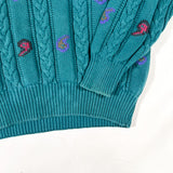 Vintage 90’s GANT Teal Cable Knit Paisley Sweater