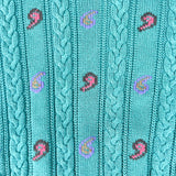 Vintage 90’s GANT Teal Cable Knit Paisley Sweater