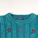 Vintage 90’s GANT Teal Cable Knit Paisley Sweater