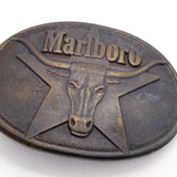 Vintage 1987 Marlboro Cowboy Longhorn Star Solid Brass Belt Buckle