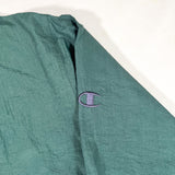 Vintage 90’s Champion Script Forest Green V-Neck Windbreaker Pullover Jacket