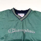 Vintage 90’s Champion Script Forest Green V-Neck Windbreaker Pullover Jacket