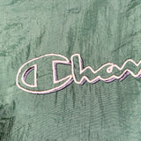 Vintage 90’s Champion Script Forest Green V-Neck Windbreaker Pullover Jacket