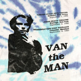 Promotional t-shirt for Van the Man with concert dates on a tie-dye background