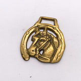 Vintage 80s English Brass Horse Head Horseshoe Harness Medallion