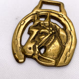 Vintage 80s English Brass Horse Head Horseshoe Harness Medallion