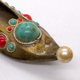 Vintage 70s Turkish Jeweled Brass Slipper Shoe Ashtray