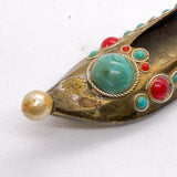 Vintage 70s Turkish Jeweled Brass Slipper Shoe Ashtray