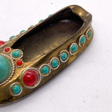 Vintage 70s Turkish Jeweled Brass Slipper Shoe Ashtray