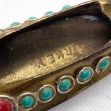 Vintage 70s Turkish Jeweled Brass Slipper Shoe Ashtray