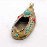 Vintage 70s Turkish Jeweled Brass Slipper Shoe Ashtray