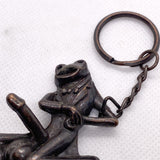 Vintage 90s Taiwan Risqué Frog Bronze Tone Metal Keychain