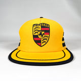 Vintage 80's Porsche Stuttgart Yellow Mesh 3 Stripe Trucker Hat