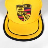 Vintage 80's Porsche Stuttgart Yellow Mesh 3 Stripe Trucker Hat
