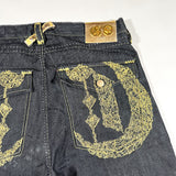 Vintage Y2K GAO Jeans Gold Stitch Embroidered Baggy Long Shorts