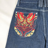 Vintage Y2K Coogi Embroidered Oni & Wing Raw Denim Shorts