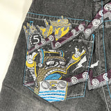 Vintage Y2K 5ive Jungle & Co. Graffiti Embroidered Baggy Denim Shorts