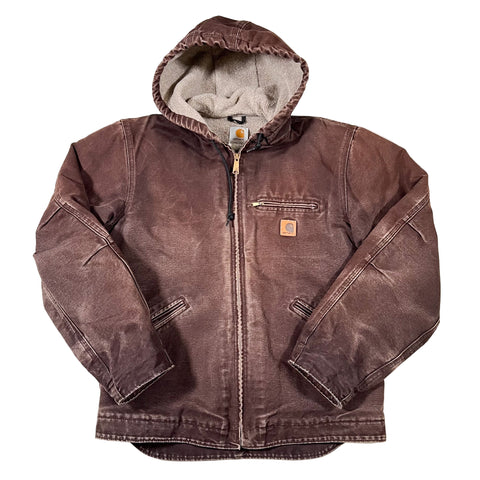 Brown hooded jacket with Carhartt logo on a white background