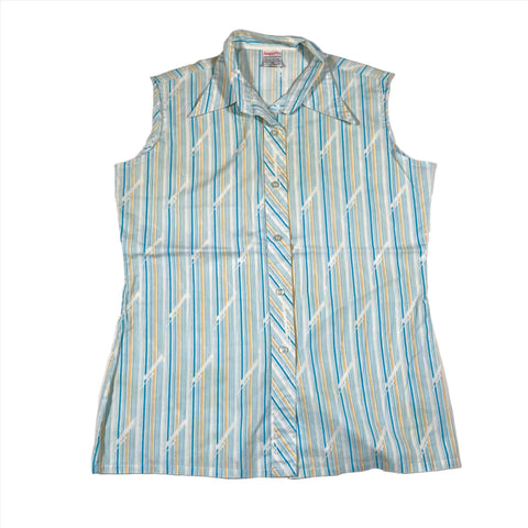 Vintage 70's Sleeveless Striped Button Up Shirt