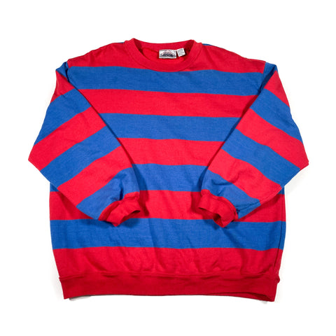 Vintage 80's Helium Red Blue Striped Crewneck Sweatshirt