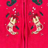 Vintage 90’s Red Stockings Holiday Sequin Zip Cardigan Sweater
