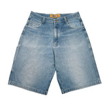 Light blue denim shorts with a faded wash, laid flat on a white background. The brand label 'Faded Air' is visible at the waistband.