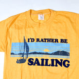 Vintage 70's I'd Rather Be Sailing Yellow Flocked T-Shirt