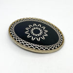 Vintage 80's Black Enamel Oval with Silver Inlay Design Belt Buckle
