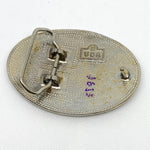 Vintage 80's Black Enamel Oval with Silver Inlay Design Belt Buckle