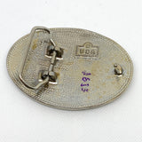 Vintage 80's Black Enamel Oval with Silver Inlay Design Belt Buckle