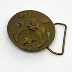 Vintage 70's Shriner Masonic Crescent & Star Brass Belt Buckle