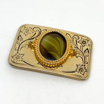 Vintage 90's Gold Floral Agate-Style Stone Belt Buckle