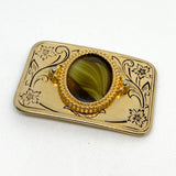 Vintage 90's Gold Floral Agate-Style Stone Belt Buckle