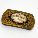 Vintage 90's Bronze Floral Picture Jasper Stone Belt Buckle