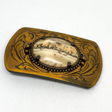 Vintage 90's Bronze Floral Picture Jasper Stone Belt Buckle